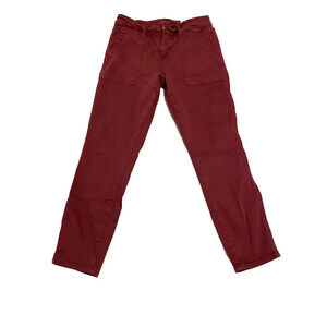 Cosmic Blue Love Womens Cropped Cargo Ankle Pants Size 29 Mid Rise Red Capris